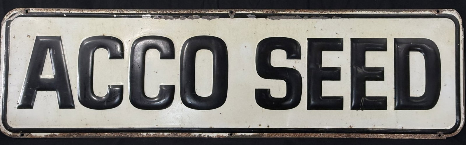 ACCO Seed SST Tin Embossed Metal Farm Advertising Sign: 35" x 10"