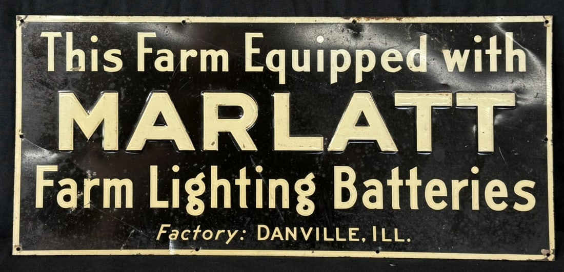 Marlatt Farm Lighting Batteries SST Tin Embossed Sign: 19.5" x 9.75"