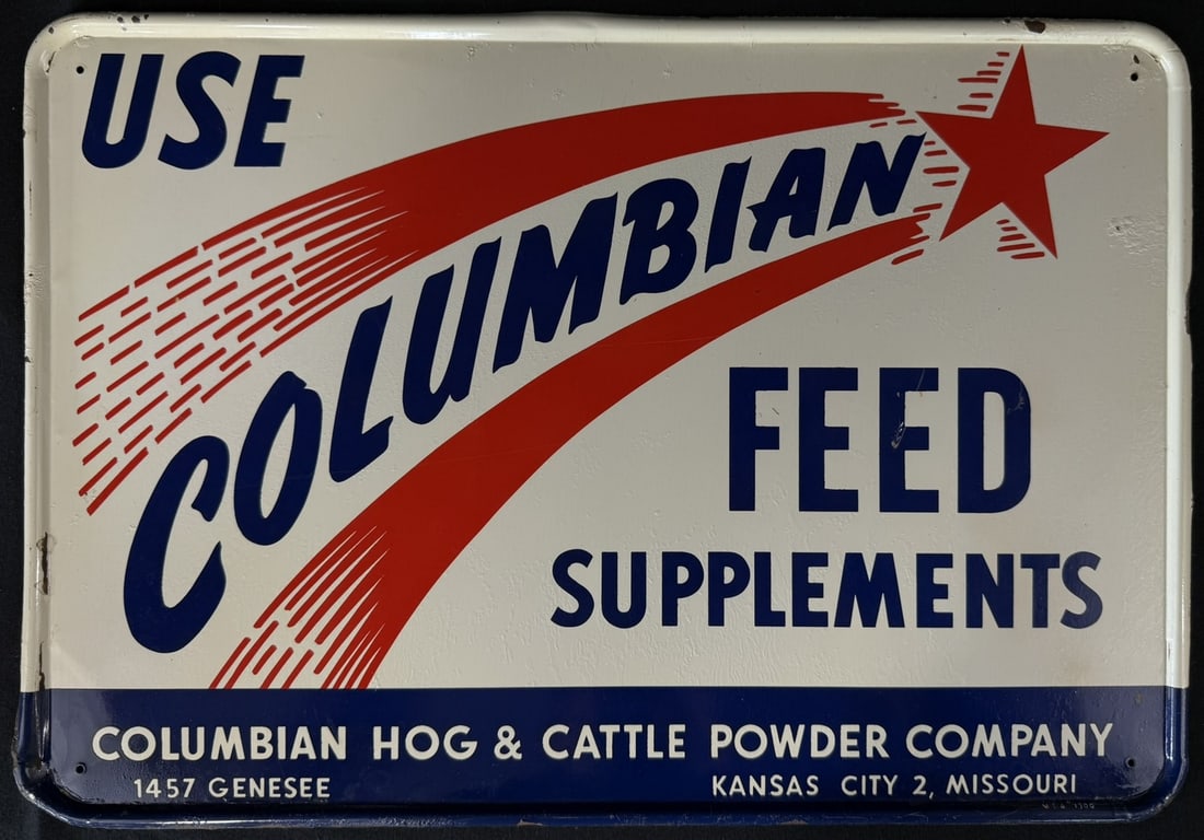 Use Columbian Feed Supplements Hog Cattle SST Tin Farm Sign: 19.5" x 13.75"