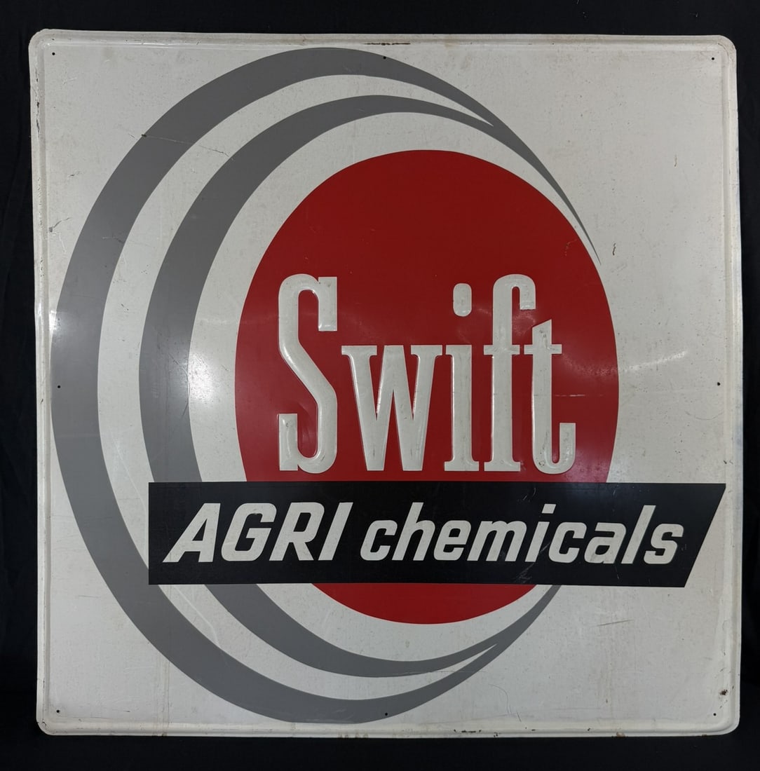 Swift Agri Chemicals SST Tin Embossed Farm Advertising Sign: 36" x 36" roughly overall
