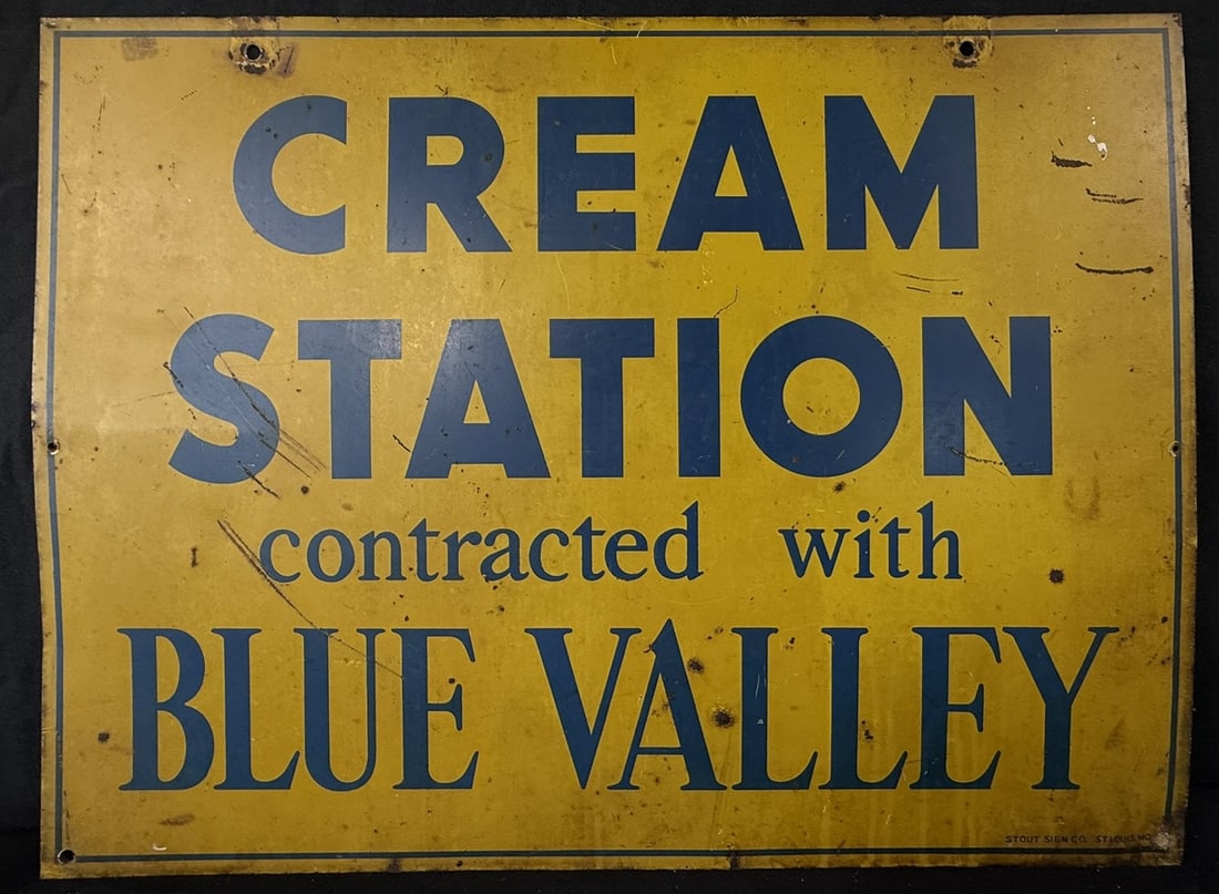 Blue Valley DST Painted Metal Cream Station Farm Sign: 24" x 18"