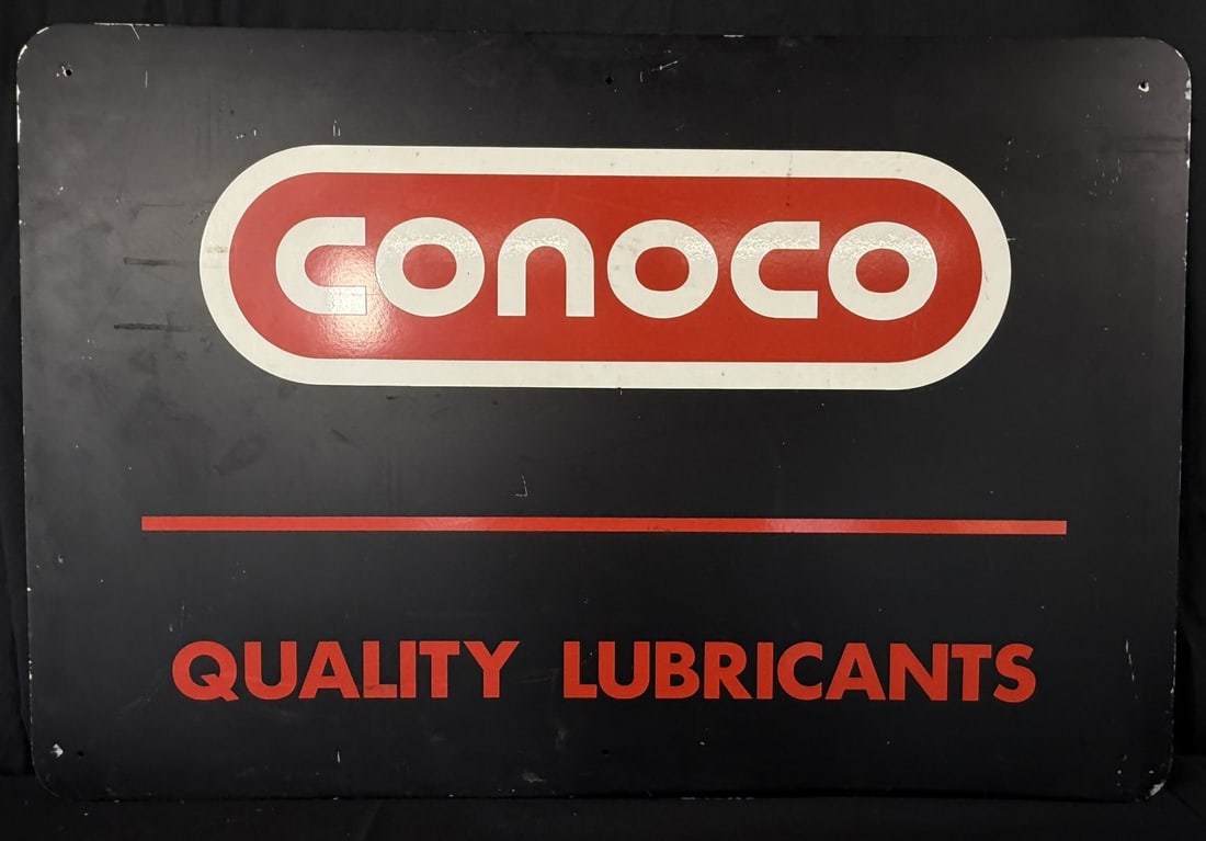 Conoco Quality Lubricants SST Tin Painted Metal Farm Sign: 36" x 24" overall