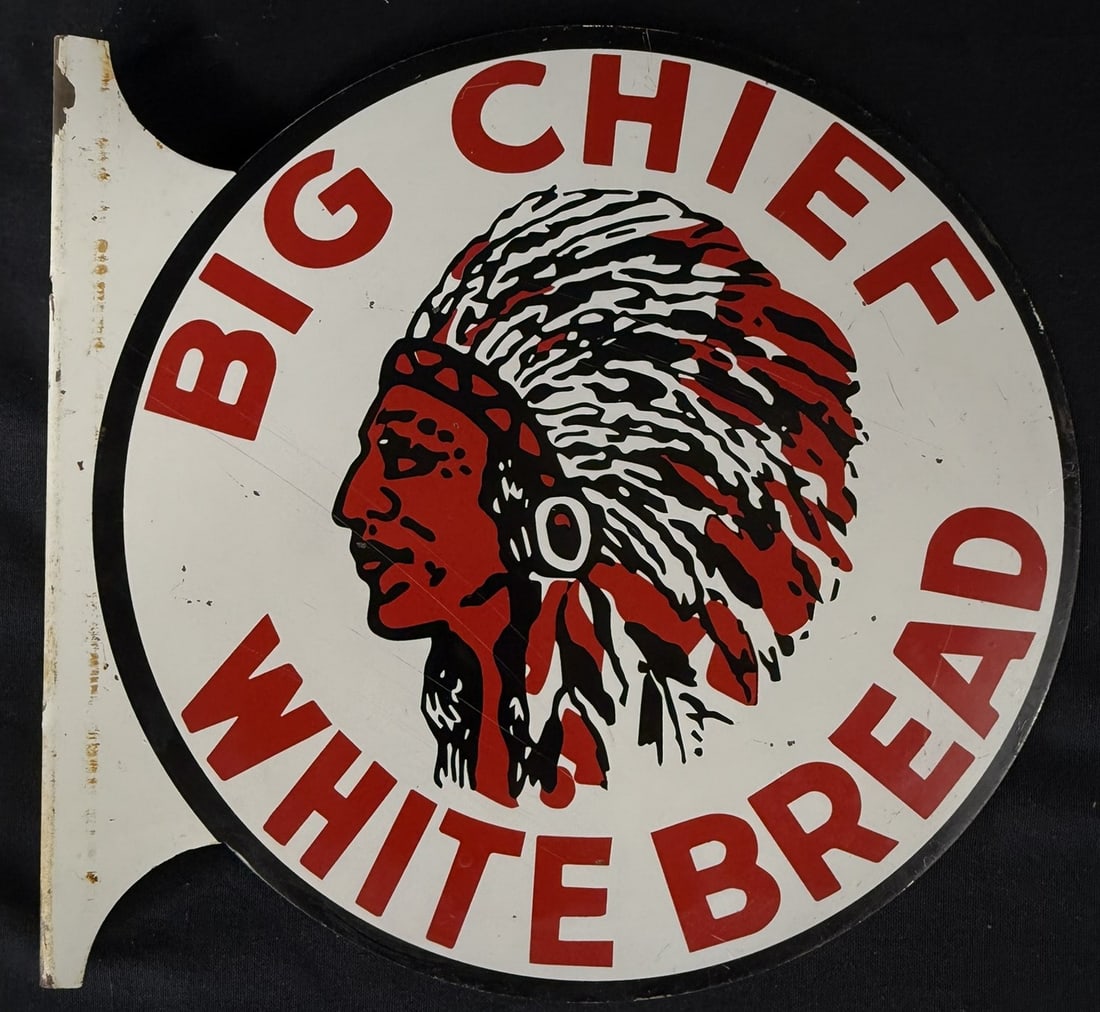 Big Chief White Bread DST Painted Metal Flange Advertising Sign: 11.5" x 10.5" overall