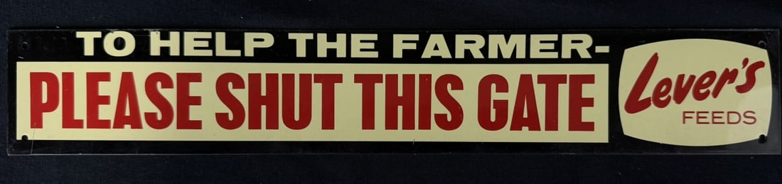 Lever's Feeds Please Shut The Gate SST Tin Strip Sign: 15" x 2.5"