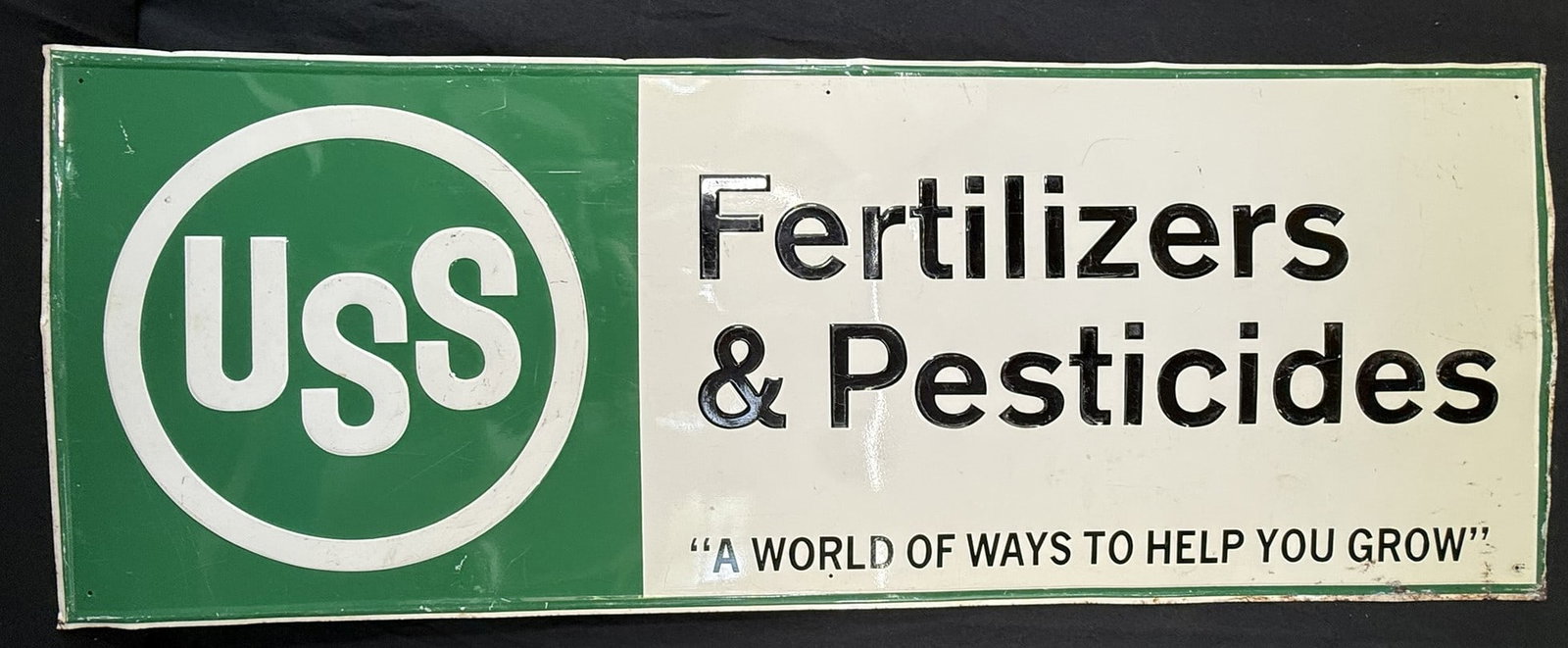 USS Fertilizers & Pesticides SST Tin Embossed Farm Sign: 17.5" x 47.5"