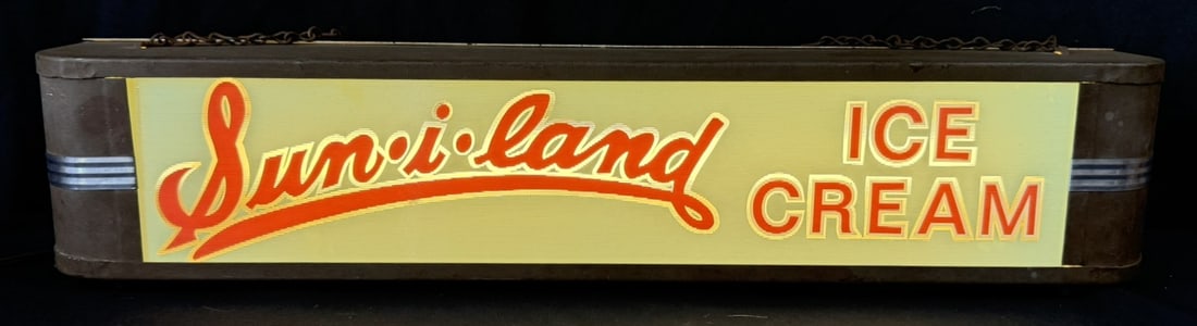 Sun-I-Land Ice Cream 1940s Lighted Advertising Sign - WORKS: 27" x 4" x 6" tall