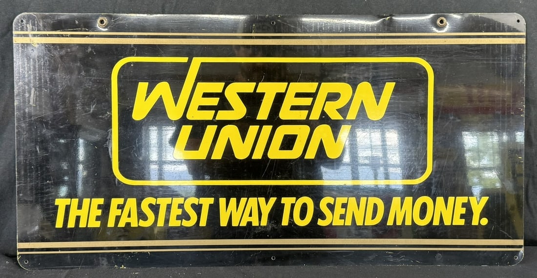 Western Union Fastest Way Send Money DST Painted Metal Sign: 30" x 15"