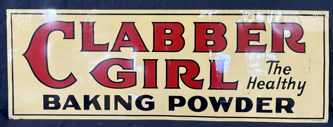 Clabber Girl Baking Poweder DST Tin Metal Advertising Sign: 34" x 11.5"