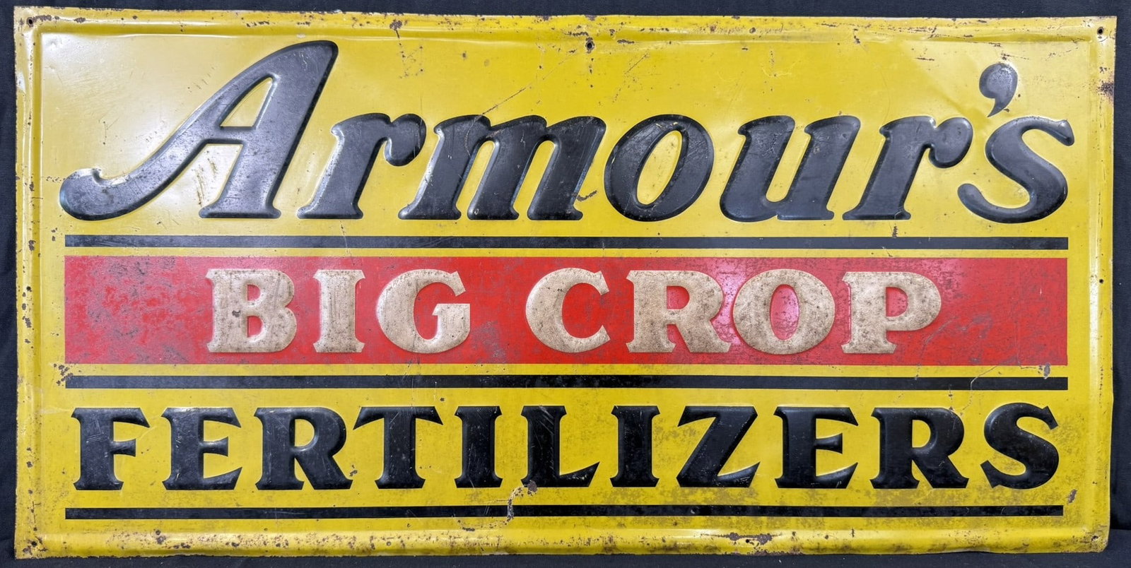 Armour's Big Crop Fertilizers SST Tin Embossed Farm Sign: 36" x 18"