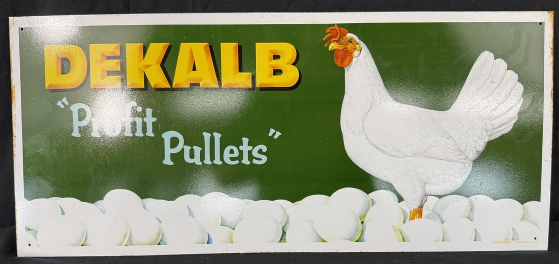 Dekalb Profit Pullets SST Painted Metal Chicken Farm Sign: Measures roughly 28" x 12"