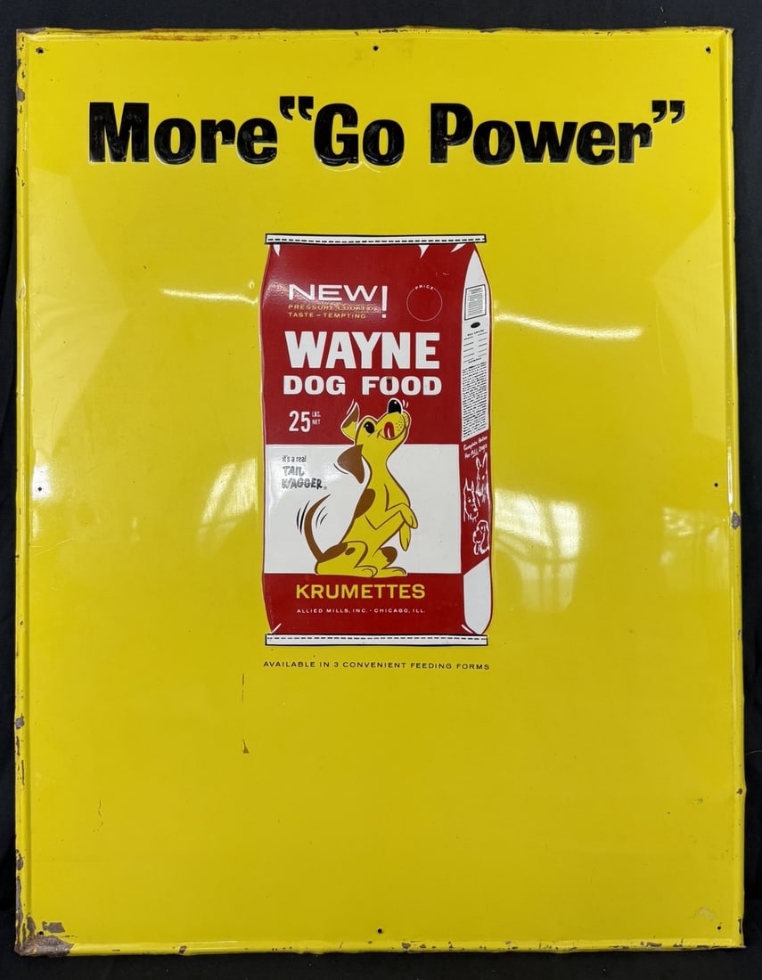 More "Go Power" New Wayne Dog Food SST Tin Embossed Sign: 28" x 36" - TAC 040447