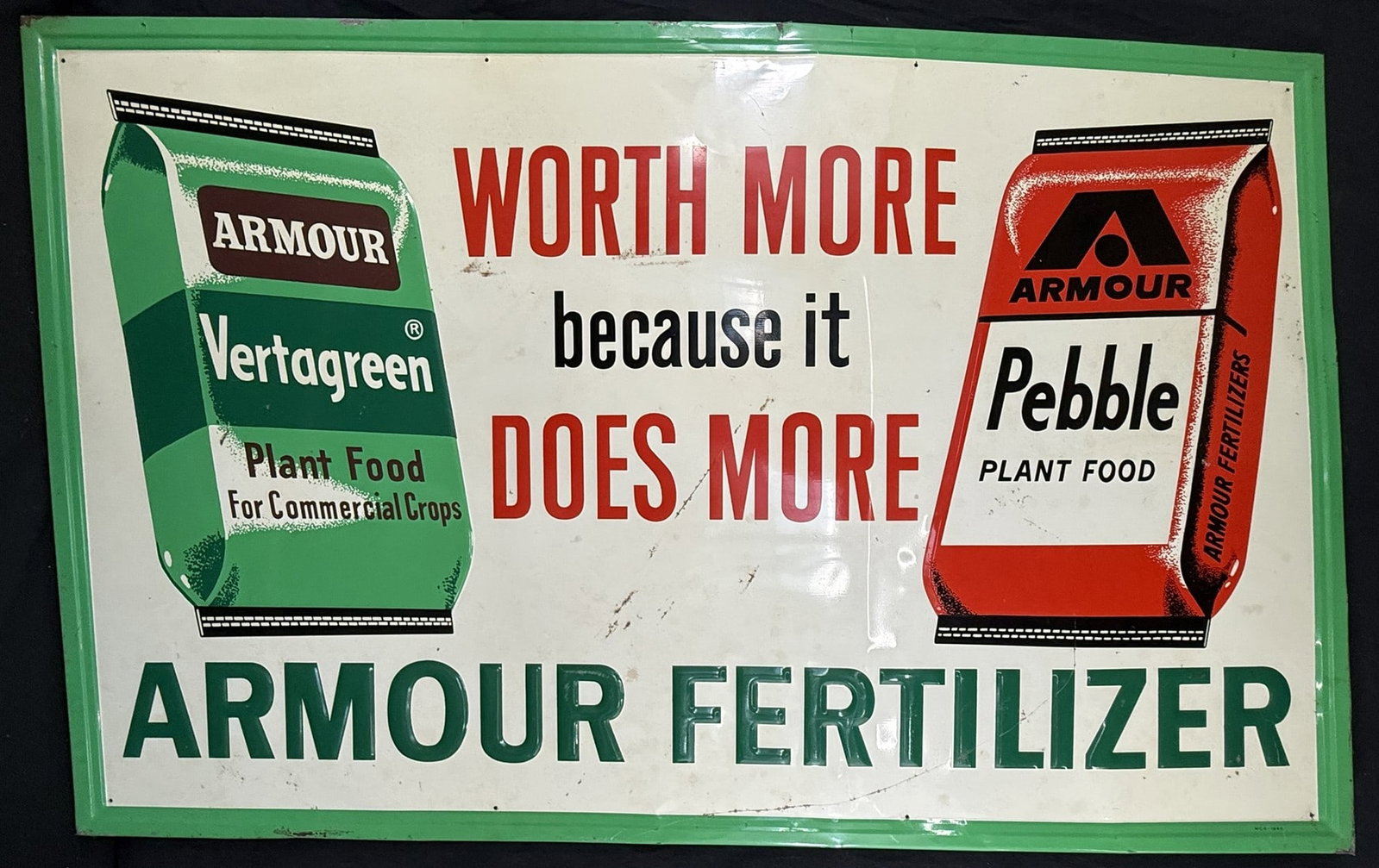 Armour Vertagreen Pebble Plant Food SST Embossed Farm Sign: 47.5" x 29.5" overall