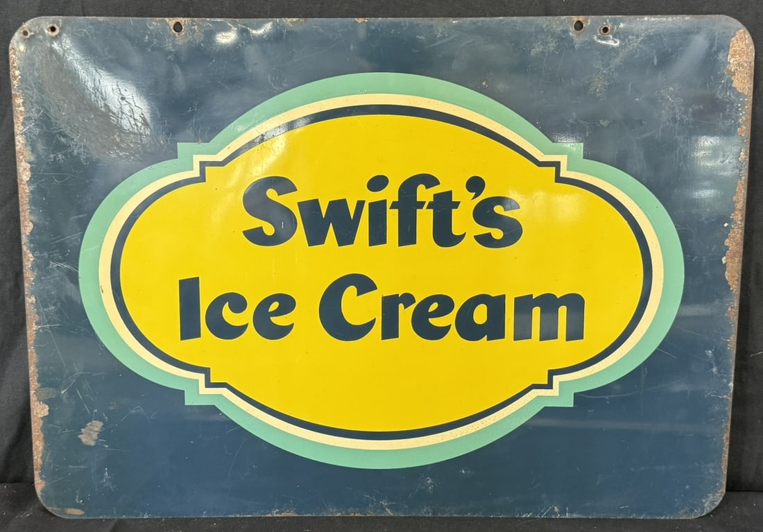 Swift's Ice Cream DST Painted Metal Hanging Advertising Sign: 27.5" x 19.5"