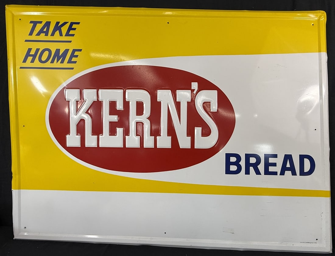 Take Home Kern's Bread SST Embossed 4' NOS Advertising Sign: 35.5" x 47.5" - dated and marked A-M Lynchburg VA 9-78
