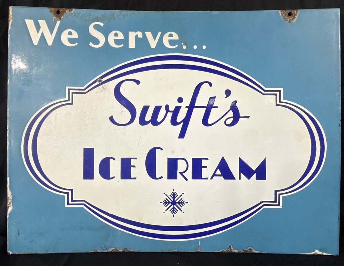 We Serve Swift's Ice Cream DSP Porcelain Hanging Store Sign: 24" x 18"