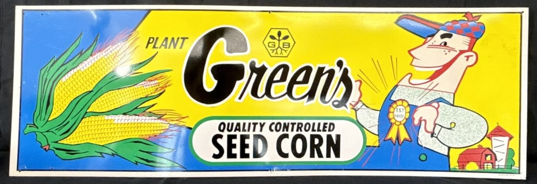 Plant Green's Quality Seed Corn SST Painted Metal Farm Sign (1 of 9)