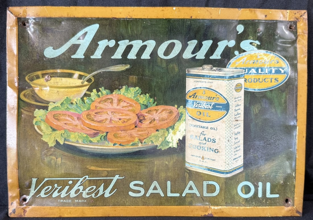 Armour's Veribest Salad Oil Tin Over Cardboard 1920s Sign: 13" x 9" overall