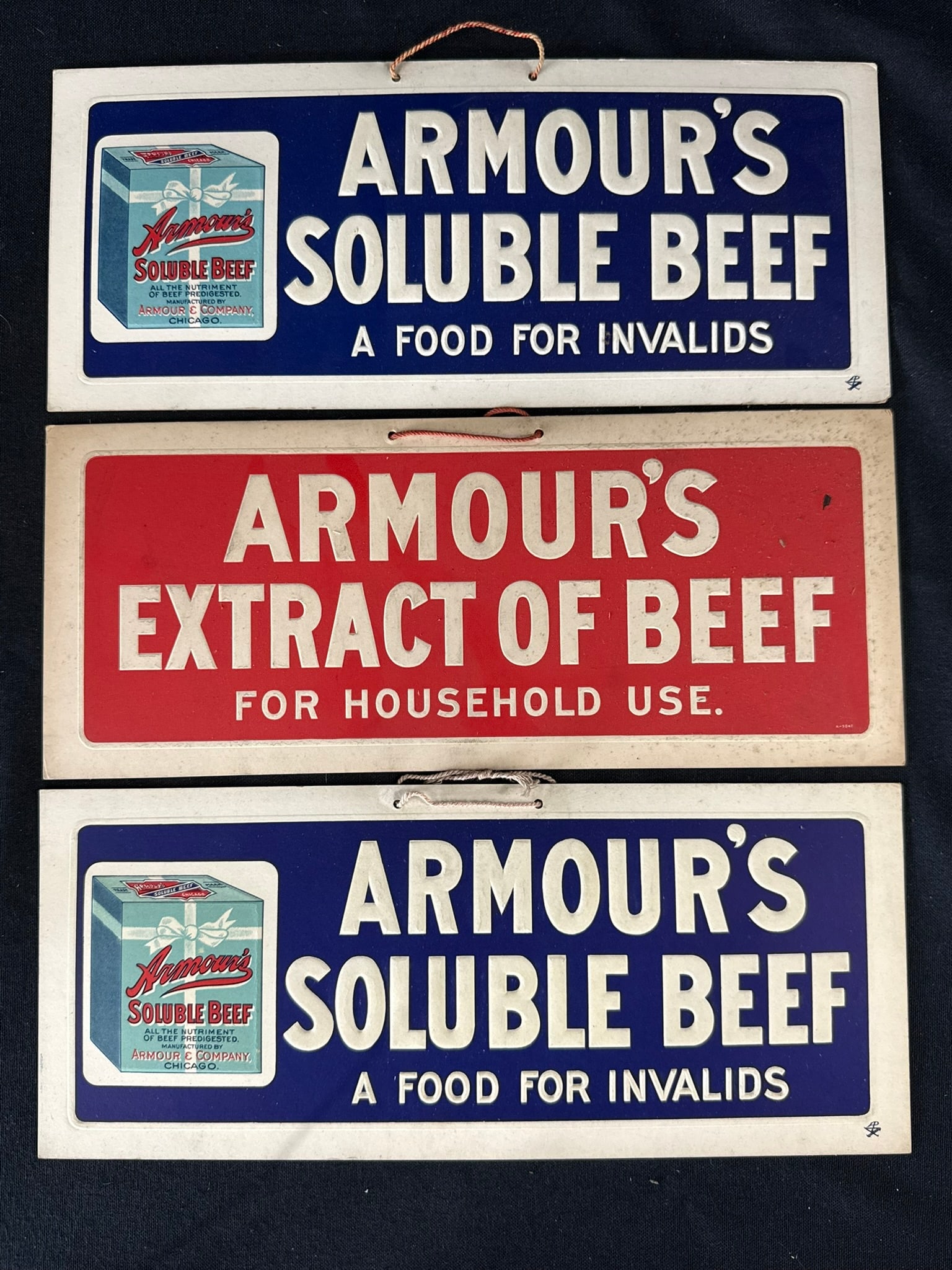 Lot 3 Armour's Soluble Extract Beef Embossed Cardboard Sign: They measure roughly 12.5" x 5"
