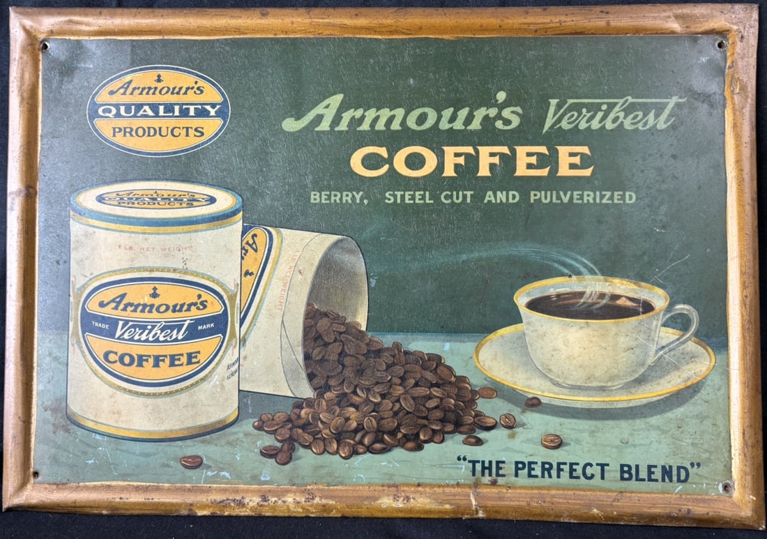 Armours Veribest Coffee Perfect Blend TOC Tin Cardboard Sign: Measures roughly 19" x 13"