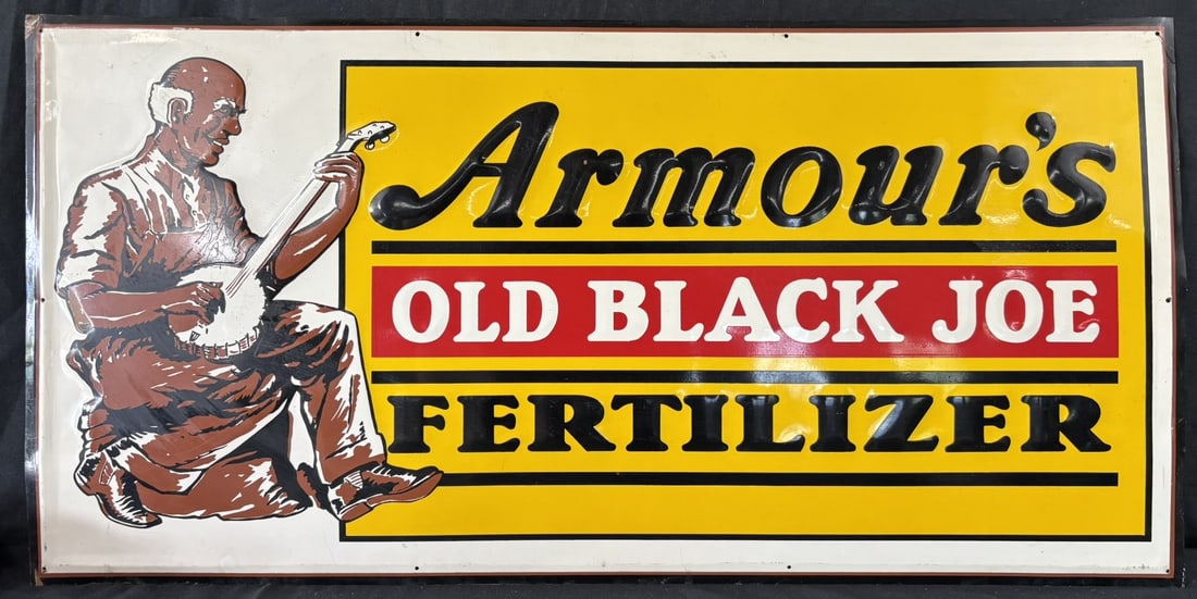 Armour's Old Black Joe Fertilizer SST Tin Embossed Sign Rare: Measures 35.5" x 17.5" - owner has owned since the late 1970s