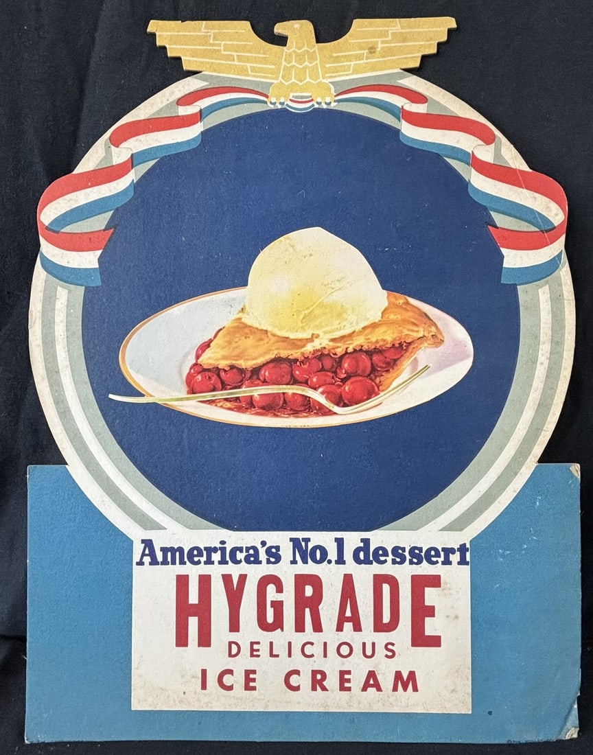 Hygrade Delicious Ice Cream Diecut Cardboard 1940s Sign (1 of 6)