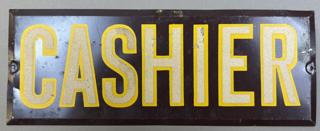 Cashier SST Tin Painted Reflective Paint Store Sign: 9.25" x 3.5"