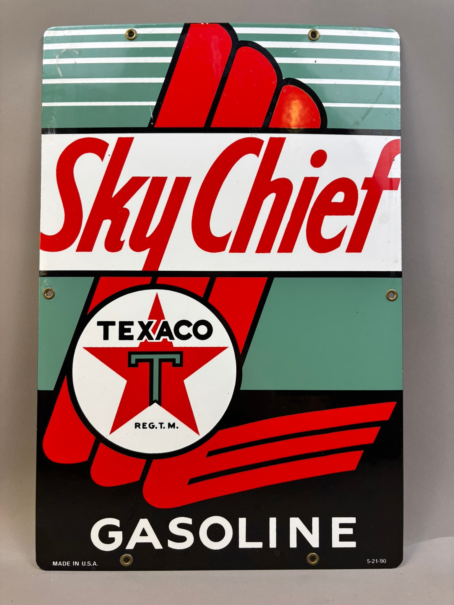 Sky Chief Texaco Gasoline SSP Porcelain Gas Pump Plate 1990 (1 of 8)