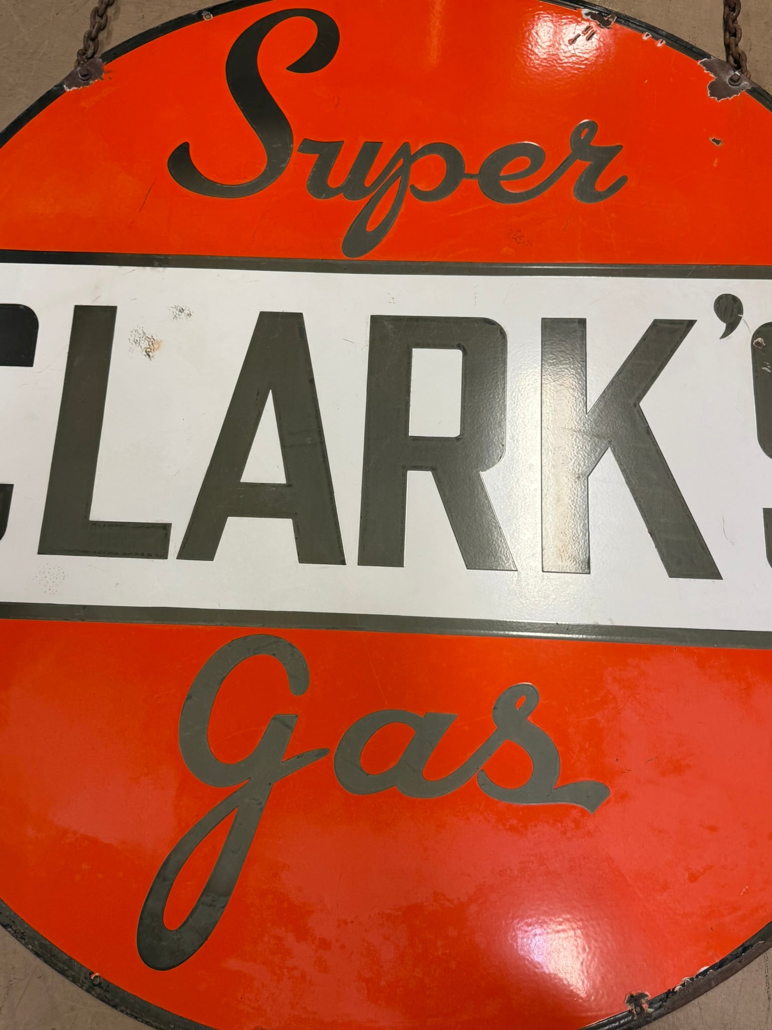 Clark's Super Gas 6' Porcelain Gas Station Advertising Sign - 5