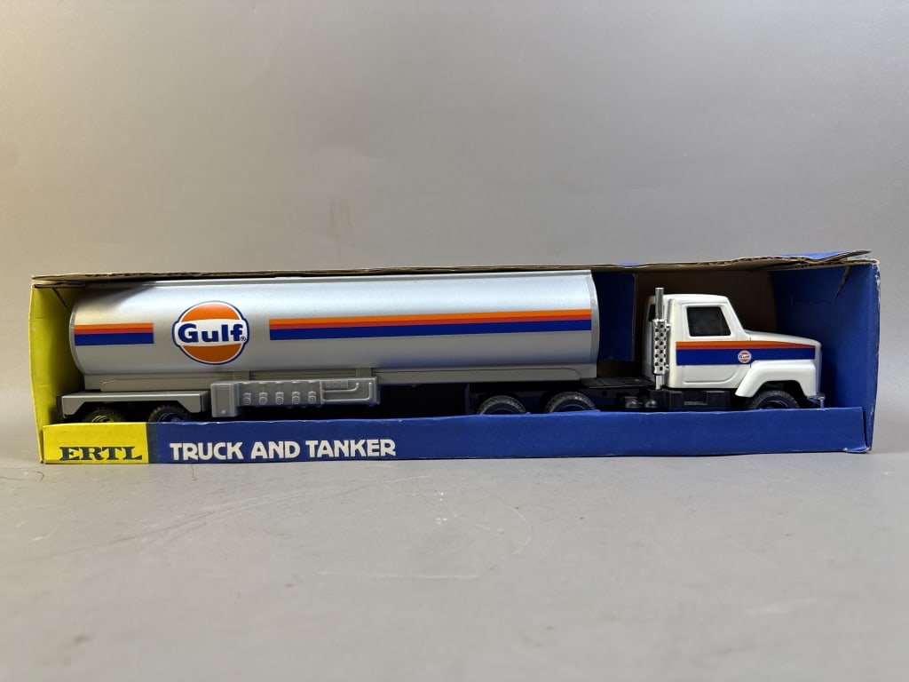 Ertl Gulf Gasoline Truck & Tanker No 3141 NOS MIP: Please make sure you view all photos and ask any questions you may have! Great original collectible item. This is day 1 of our 2 day one owner auction event. Thanks and have a great day! Holler & Hamm