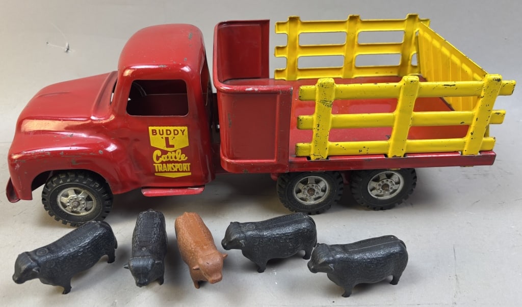 Buddy L Cattle Transport Stake Bed Truck w/ Cows (1 of 11)