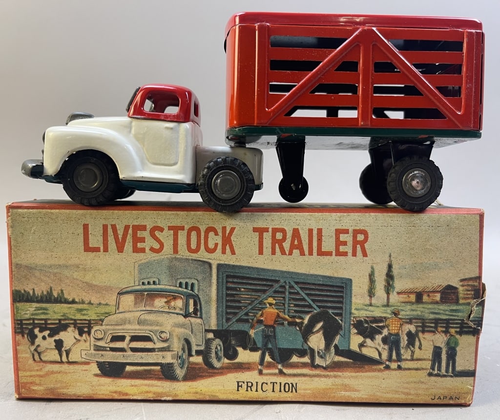 Yamachi Friction Powered Livestock Trailer Truck: Please make sure you view all photos and ask any questions you may have! Great original collectible item. This is day 1 of our 2 day one owner auction event. Thanks and have a great day! Holler &