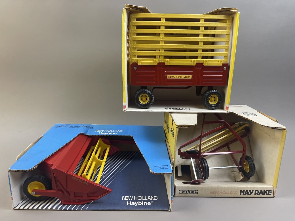 3 Ertl New Holland Farm Implements 1/16 Scale NOS: Please make sure you view all photos and ask any questions you may have! Great original collectible item. This is day 1 of our 2 day one owner auction event. Thanks and have a great day! Holler &