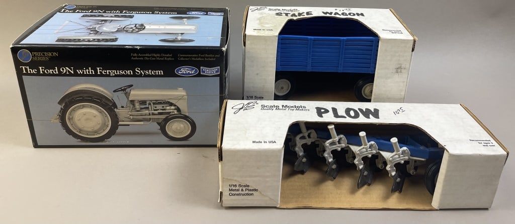 Ford N9 Tractor & Farm Implements 1/16 Scale: Please make sure you view all photos and ask any questions you may have! Great original collectible item. This is day 1 of our 2 day one owner auction event. Thanks and have a great day! Holler & Hamm