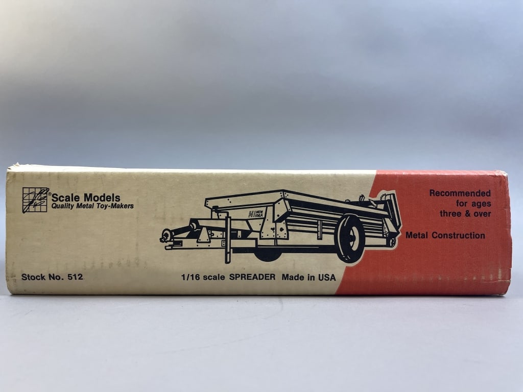 Two 1/16 Scale Model Tractors & Spreader Implement - 11