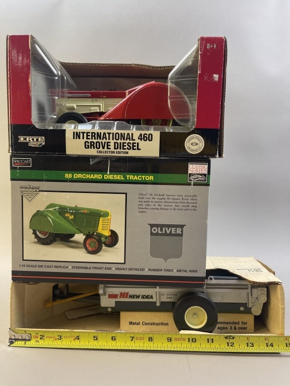 Two 1/16 Scale Model Tractors & Spreader Implement - 12