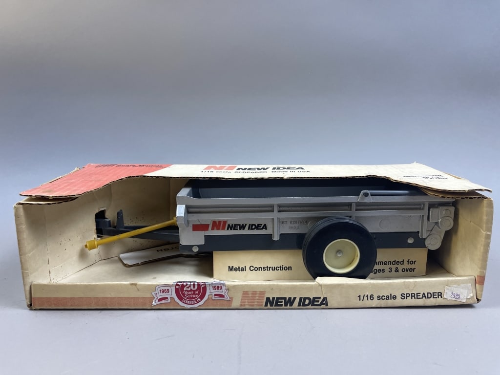 Two 1/16 Scale Model Tractors & Spreader Implement - 9