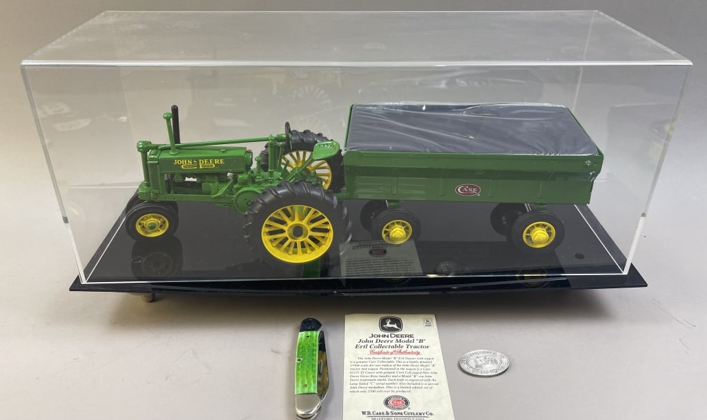 Limited Edition ERTL JD Model B Tractor Showcase: Please make sure you view all photos and ask any questions you may have! Great original collectible item. This is day 1 of our 2 day one owner auction event. Thanks and have a great day! Holler &