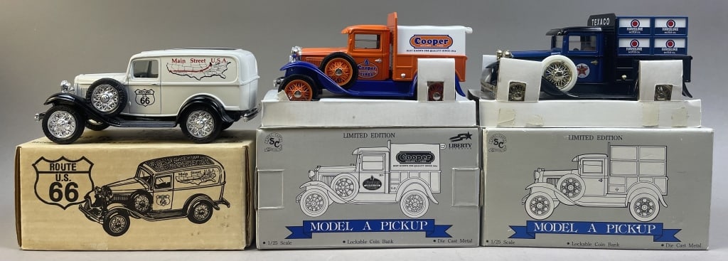 3 Limited Edition Antique Ford Truck Models NOS: Please make sure you view all photos and ask any questions you may have! Great original collectible item. This is day 1 of our 2 day one owner auction event. Thanks and have a great day! Holler & Hamm