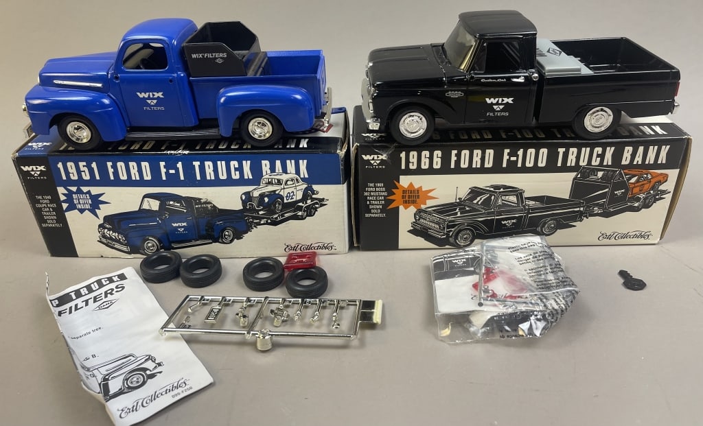 2 WIX Filters Die-Cast Ford Pickup Coin Banks: Additional parts are included in the box. Please make sure you view all photos and ask any questions you may have! Great original collectible item. This is day 1 of our 2 day one owner auction event. 