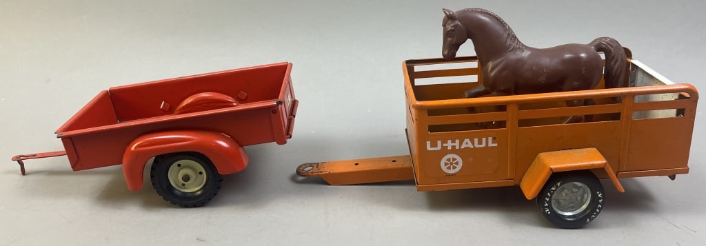 2 Pressed Steel Toy Trailers TruScale & Nylint: Please make sure you view all photos and ask any questions you may have! Great original collectible item. This is day 1 of our 2 day one owner auction event. Thanks and have a great day! Holler & Hamm