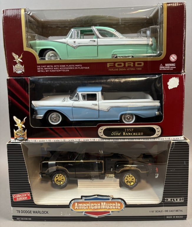 3 Die Cast Metal 1955, 57 & 78 Classic Car/Trucks: Please make sure you view all photos and ask any questions you may have! Great original collectible item. This is day 1 of our 2 day one owner auction event. Thanks and have a great day! Holler & Hamm