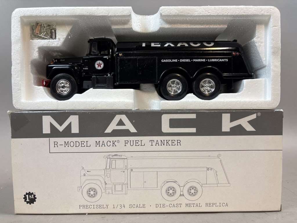 Mack R-Model Fuel Tanker 1/34 Scale Die Cast Metal: Please make sure you view all photos and ask any questions you may have! Great original collectible item. This is day 1 of our 2 day one owner auction event. Thanks and have a great day! Holler & Hamm