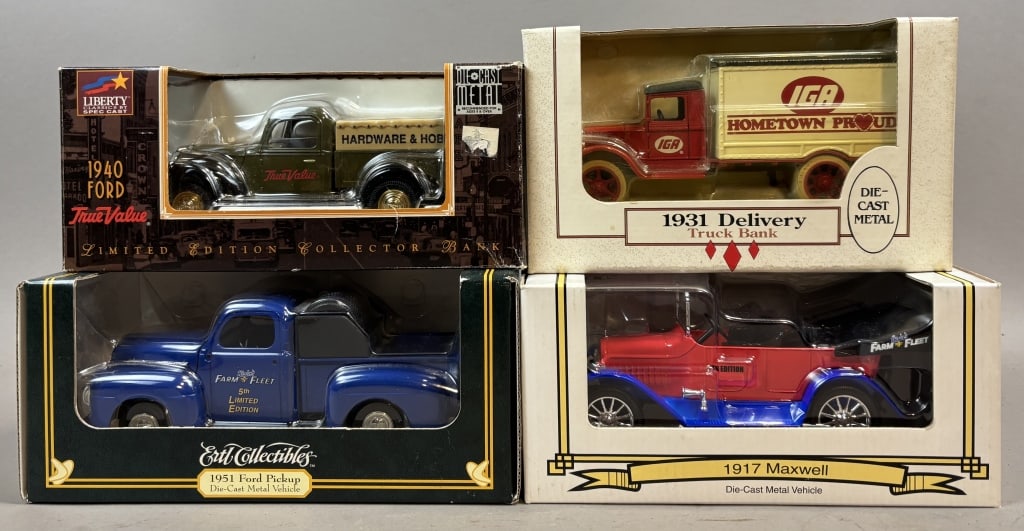 Lot of 4 Die Cast Metal Trucks: Please make sure you view all photos and ask any questions you may have! Great original collectible item. This is day 1 of our 2 day one owner auction event. Thanks and have a great day! Holler & Hamm