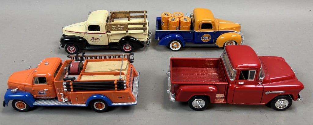Lot of 4 Die Cast Metal Pickup Trucks: Please make sure you view all photos and ask any questions you may have! Great original collectible item. This is day 1 of our 2 day one owner auction event. Thanks and have a great day! Holler & Hamm