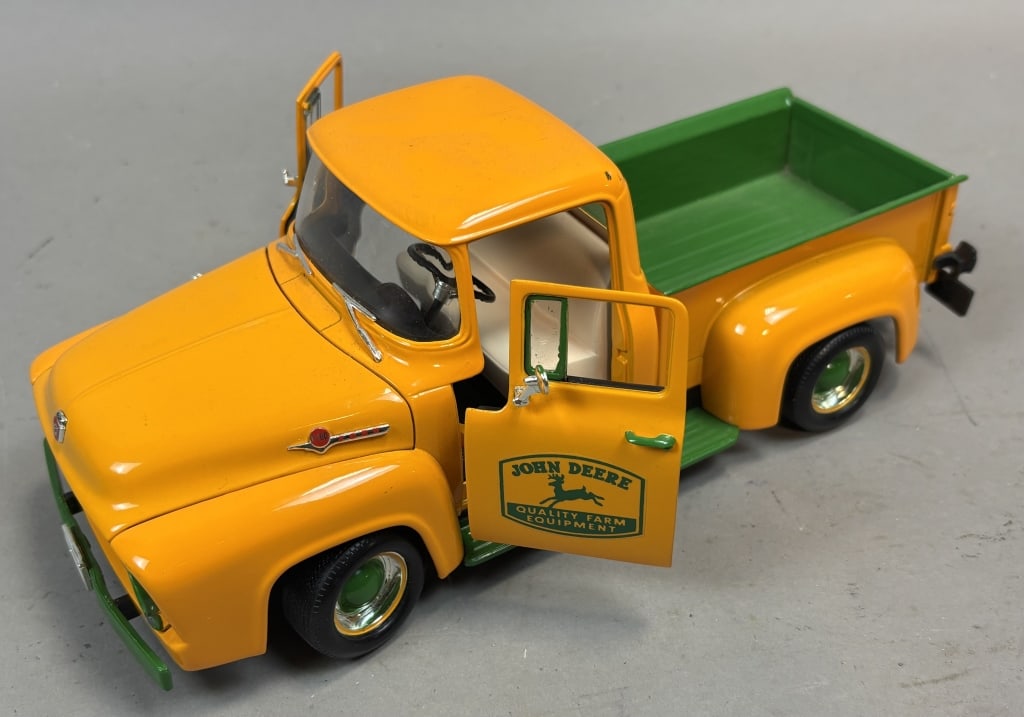 1956 Ford John Deere Pickup Truck Bernal Die Cast: Please make sure you view all photos and ask any questions you may have! Great original collectible item. This is day 1 of our 2 day one owner auction event. Thanks and have a great day! Holler & Hamm
