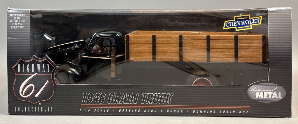 1946 Highway 61 Chevy Grain Truck Die Cast: Please make sure you view all photos and ask any questions you may have! Great original collectible item. This is day 1 of our 2 day one owner auction event. Thanks and have a great day! Holler & Hamm