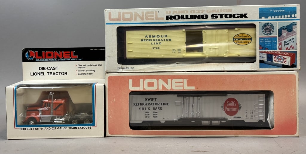 Lot of 3 Lionel Armour & Swift's Train Cars & Semi: Please make sure you view all photos and ask any questions you may have! Great original collectible item. This is day 1 of our 2 day one owner auction event. Thanks and have a great day! Holler & Hamm