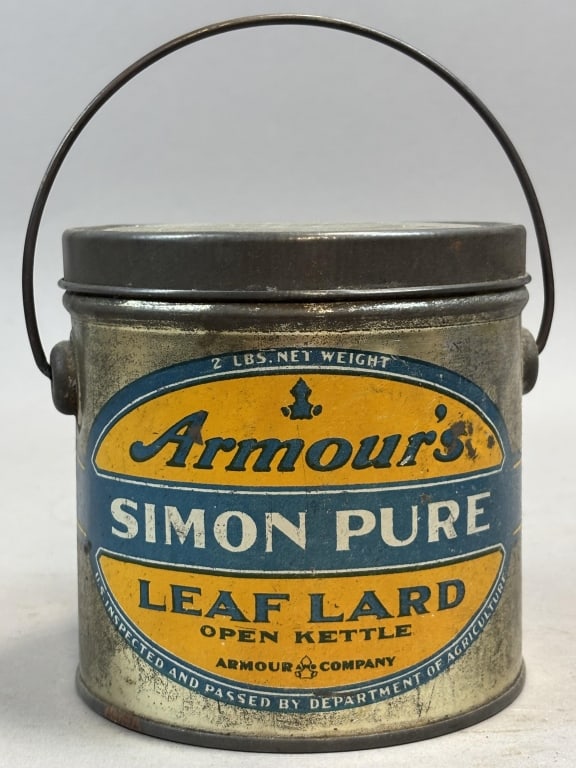 Armour's Simon Pure Leaf Lard 2 lbs Tin: Please make sure you view all photos and ask any questions you may have! Great original collectible item. This is day 1 of our 2 day one owner auction event. Thanks and have a great day! Holler & Hamm