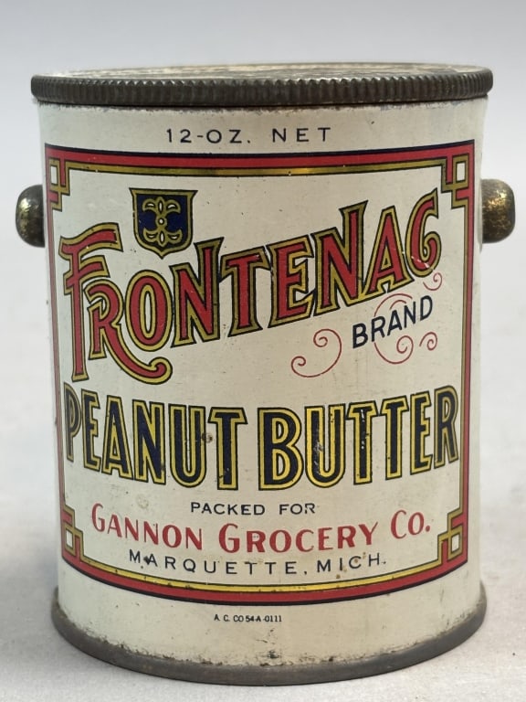 Frontenac 12oz Peanut Butter Tin Marquette MI: Please make sure you view all photos and ask any questions you may have! Great original collectible item. This is day 1 of our 2 day one owner auction event. Thanks and have a great day! Holler &