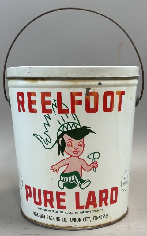 Reelfoot 8lbs Lard Tin Union City, Tennessee: Please make sure you view all photos and ask any questions you may have! Great original collectible item. This is day 1 of our 2 day one owner auction event. Thanks and have a great day! Holler &